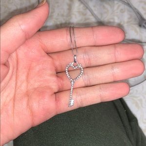 Silver heart key necklace